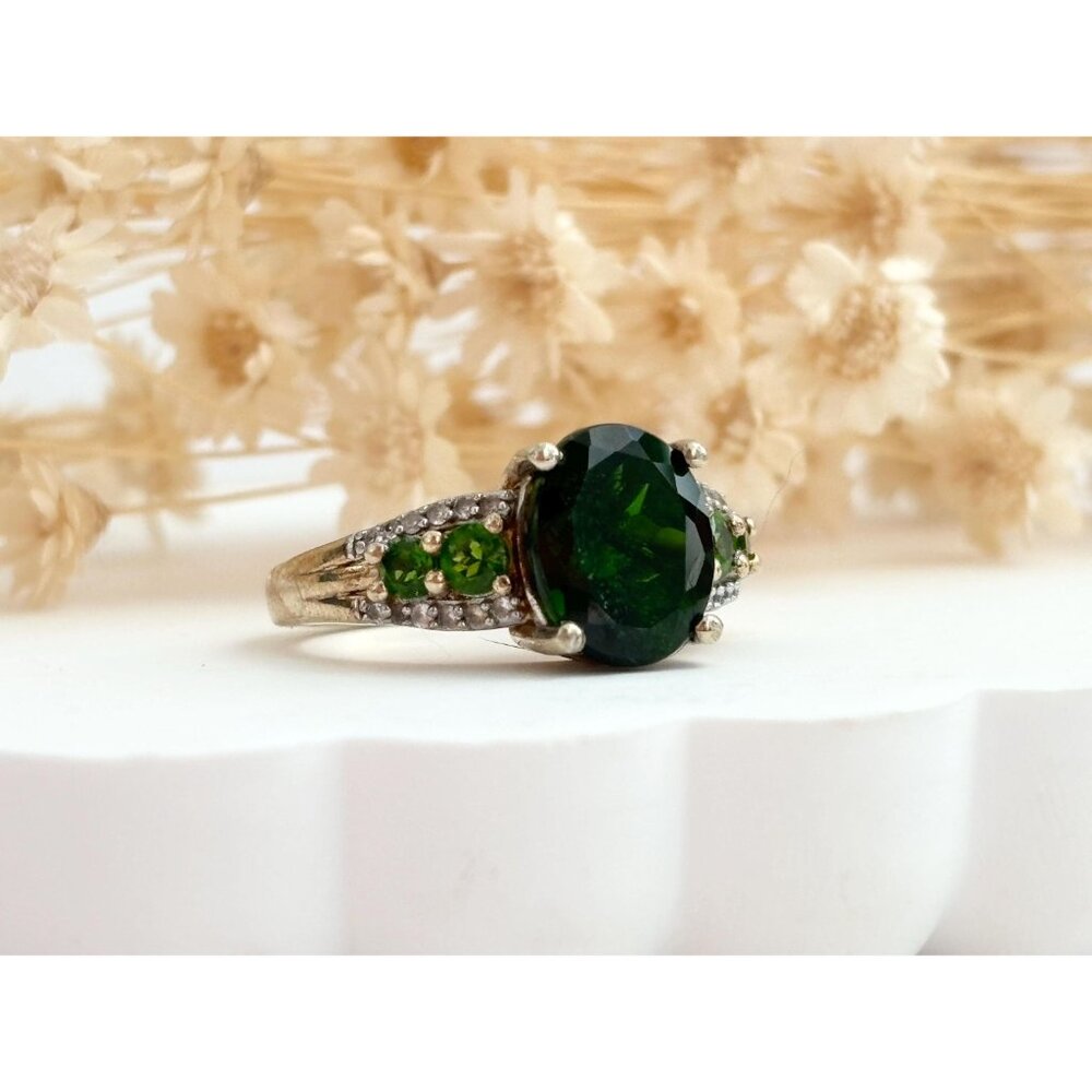 Chrome Diopside Sterling Silver Gilt (Vermeil) Gemstone Vintage Cocktail Ring 7 - Picture 6 of 10